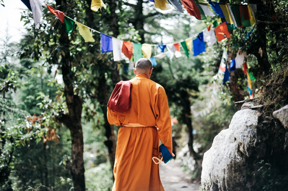 experience travel - Buddhist monk walking in mountains