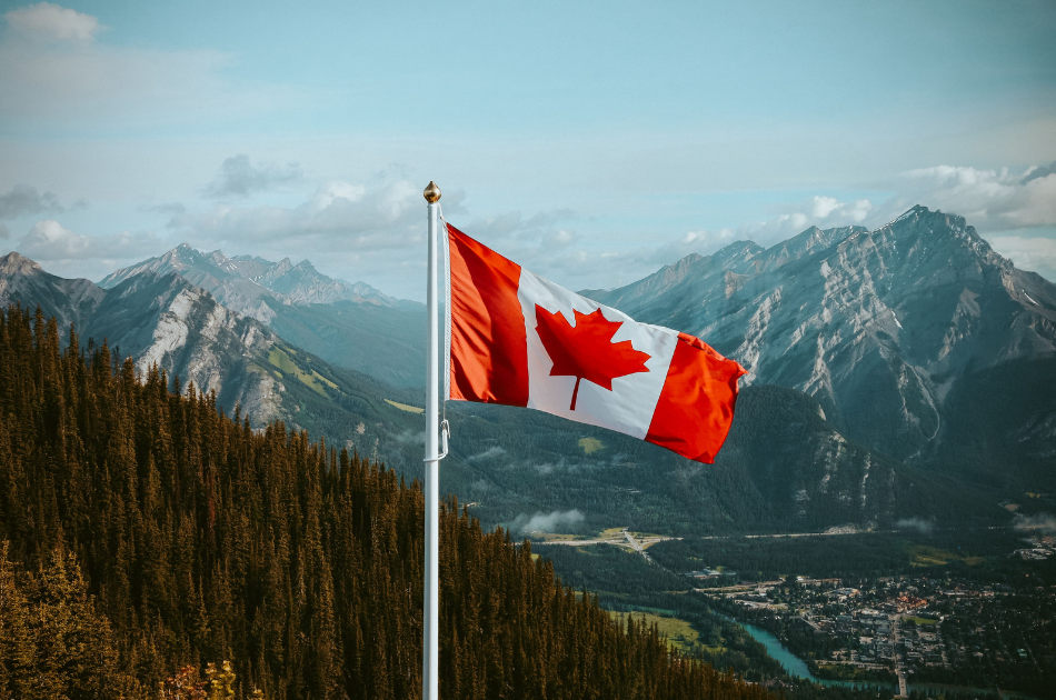 Canadian flag over Banff