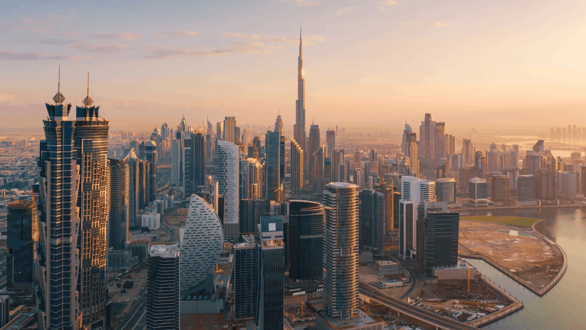 dubai skyline at sunset