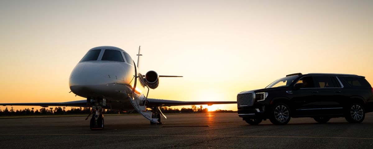 luxury travel by private jet with chauffeur driven car