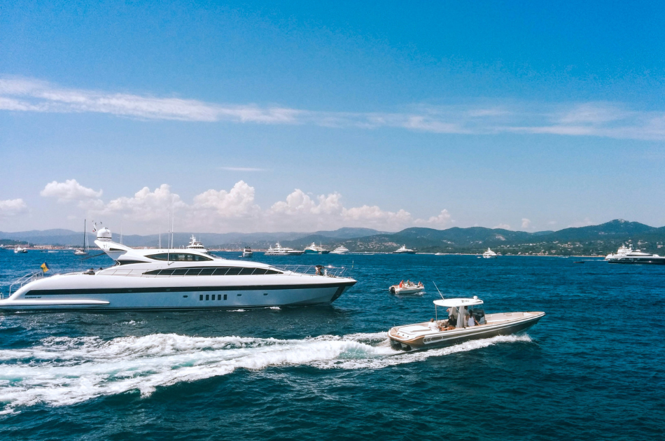 luxury speed boat and yacht on water
