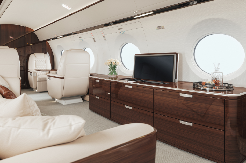 winter travel by private jet. luxurious interior of a private jet